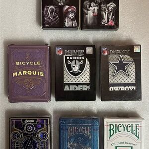 Playing Card Decks Lot Of (8) New And Used Bicycle NFL Avengers D Gonzales Art